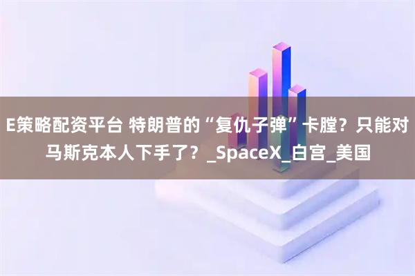 E策略配资平台 特朗普的“复仇子弹”卡膛？只能对马斯克本人下手了？_SpaceX_白宫_美国